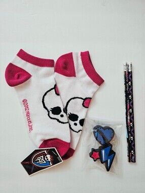 Monster High Socks, Eraser & Pencils Gift Set Pink & White